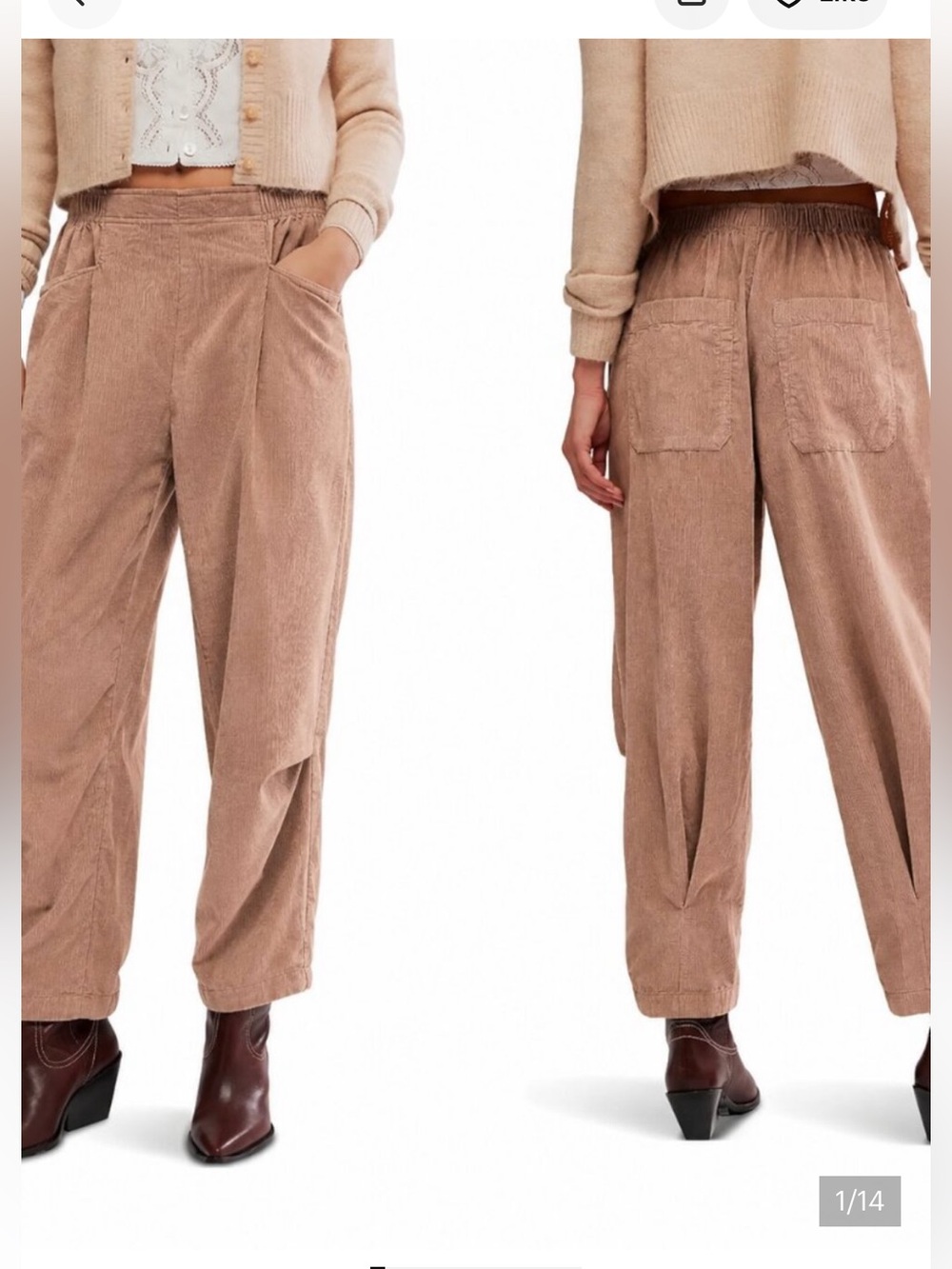 Free People High Road Pull-On Barrel Cord Pants size Large